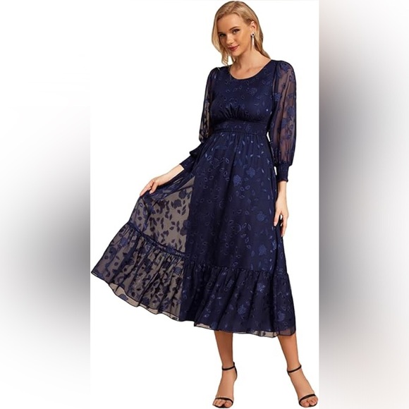 Soshanna Midnight Blue Floral Lace Dress - Picture 5 of 10